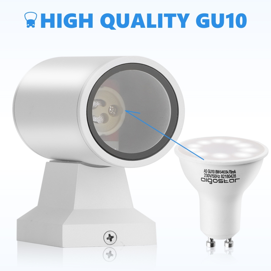 Aigostar - Outdoor wall light 2xGU10/230V white IP65 round