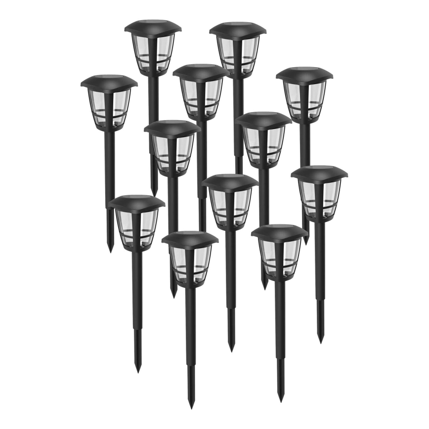 Aigostar - Pack of 12 LED solar lights LED/0.06W/2V 33.8 cm 6500K 100 mAh IP44 black