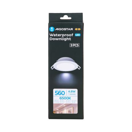 Aigostar - Pack of 3 LED Bathroom Recessed Downlights LED/4.8W/230V IP65 White