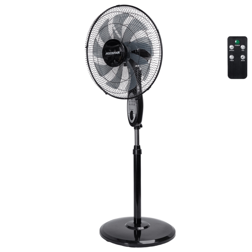 Aigostar – 130 cm Pedestal Fan, 60 W (230 V), Black, with Remote Control