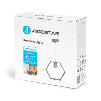 Aigostar - Pendant lamp on cable 1xE27/60W/230V beige