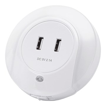 Aigostar - Plug-in LED Night Light with Dusk Sensor and USB LED/0,4W/230V