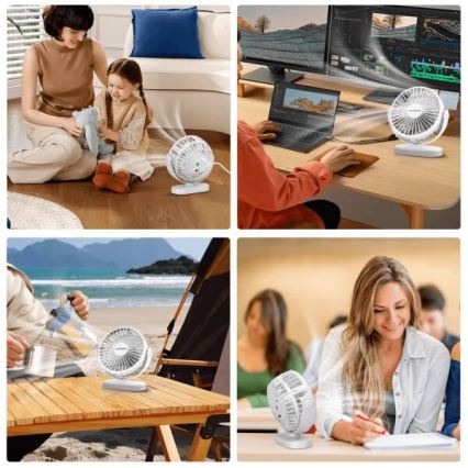 Aigostar - Rechargeable Desk Fan 4W/5V 1500mAh White