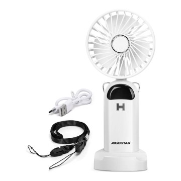 Aigostar - Rechargeable handheld fan 4W/5V 1200mAh white