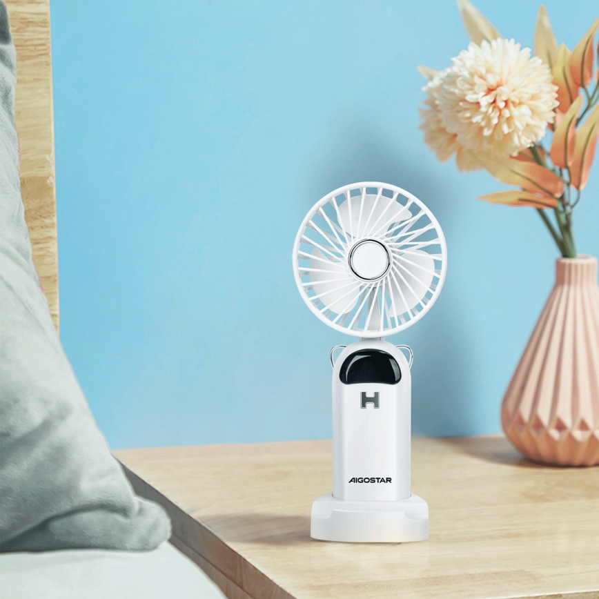 Aigostar - Rechargeable handheld fan 4W/5V 1200mAh white