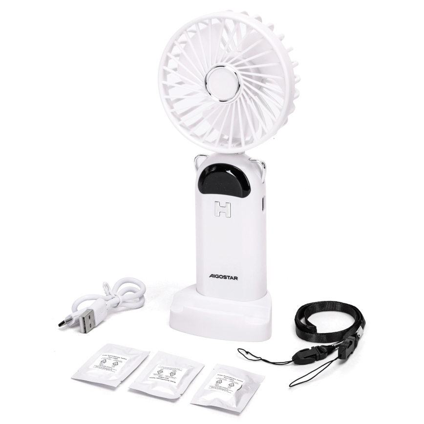 Aigostar - Rechargeable handheld fan 4W/5V 1200mAh white