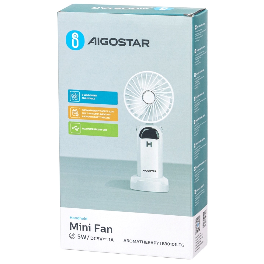 Aigostar - Rechargeable handheld fan 4W/5V 1200mAh white