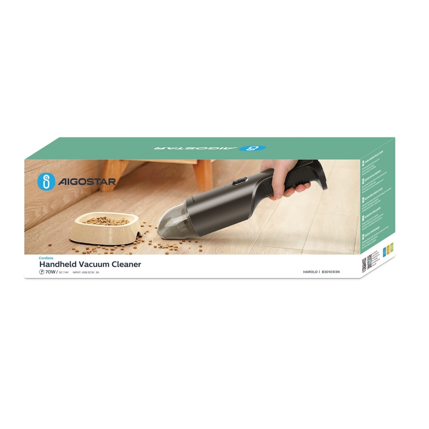 Aigostar - Rechargeable handheld vacuum cleaner 70W/7,4V chrome