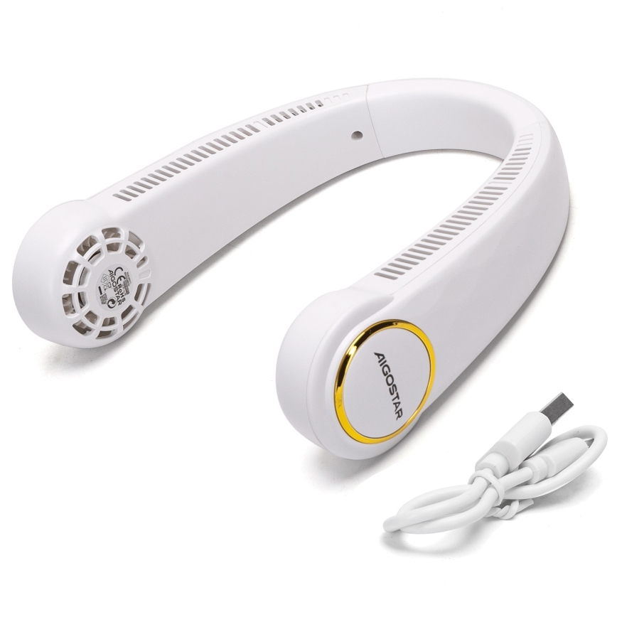 Aigostar - Rechargeable neck fan 4W/5V 2000mAh white