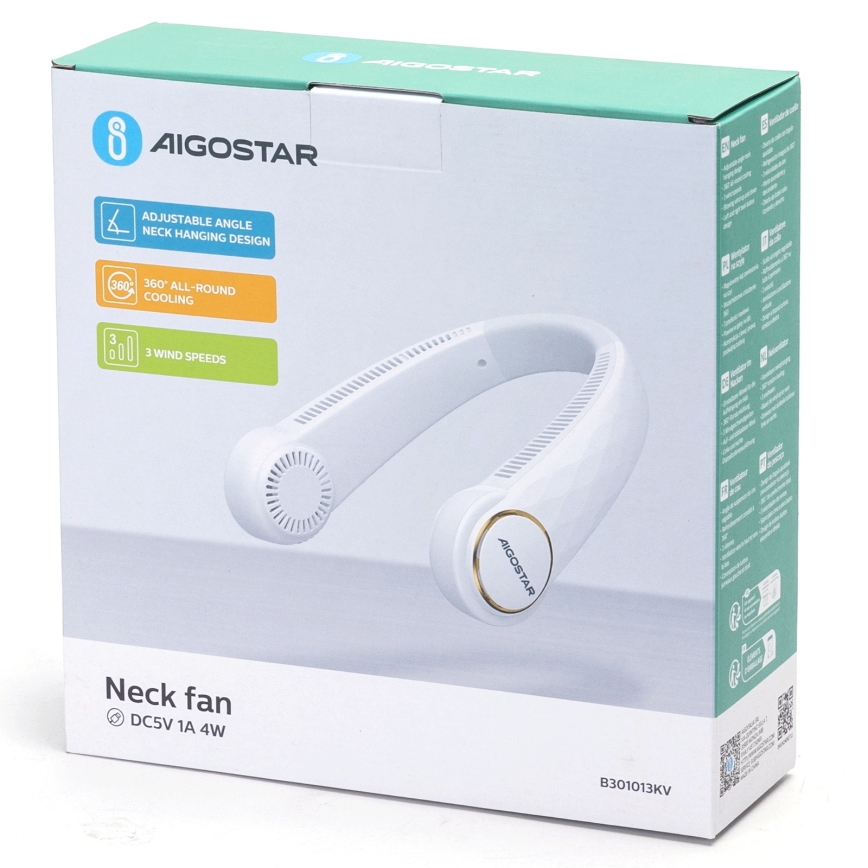 Aigostar - Rechargeable neck fan 4W/5V 2000mAh white