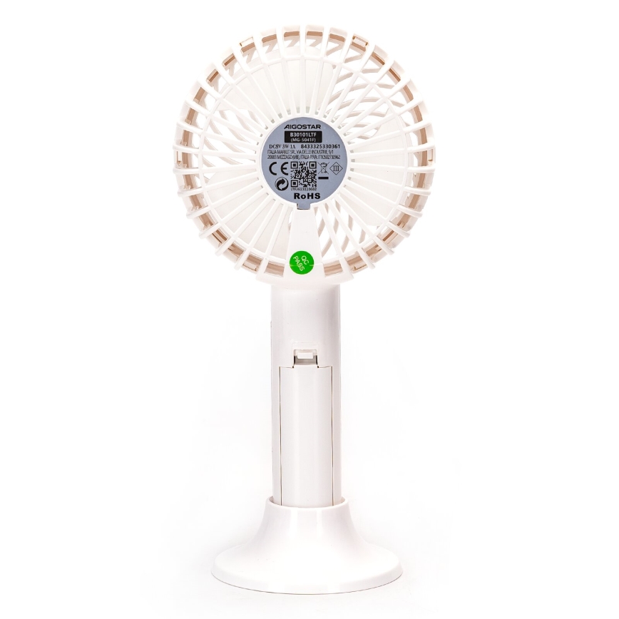 Aigostar - Rechargeable pocket fan 3W/5V 1500mAh USB white