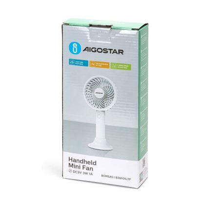 Aigostar - Rechargeable pocket fan 3W/5V 1500mAh USB white