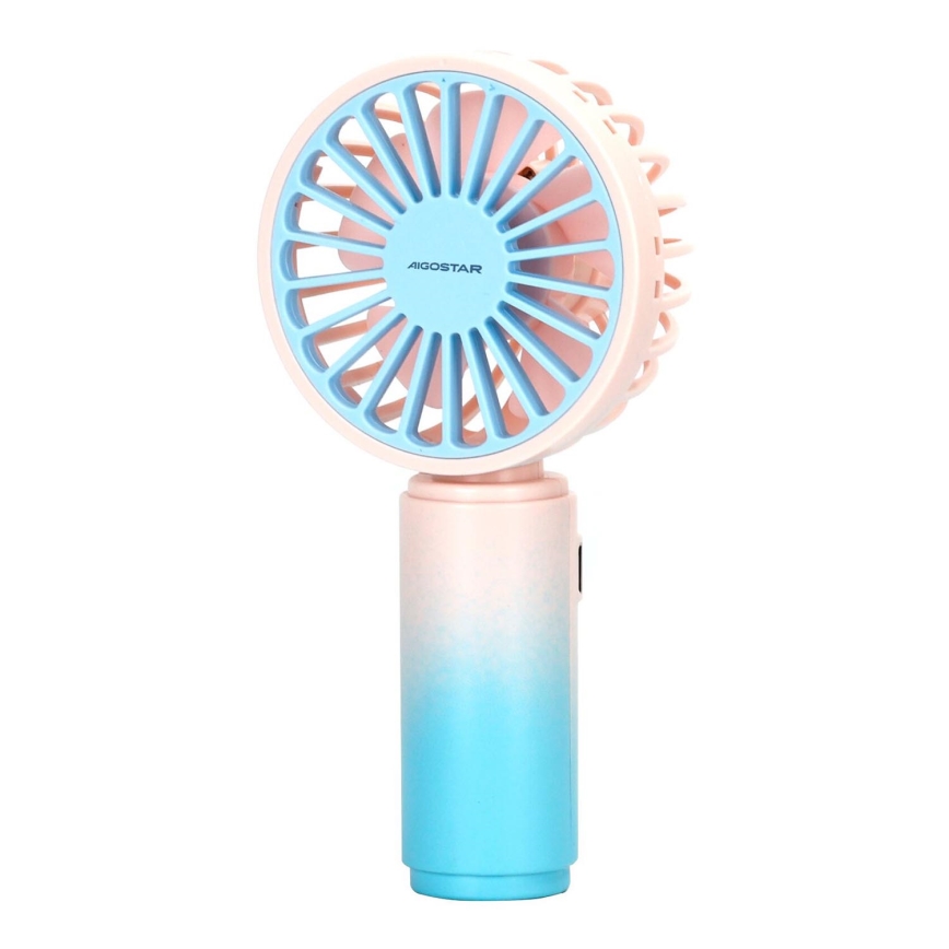 Aigostar - Rechargeable Pocket Fan 3W/5V 500 mAh USB Pink/Blue