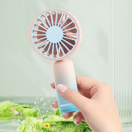 Aigostar - Rechargeable pocket fan 3W/5V 500mAh USB pink/blue