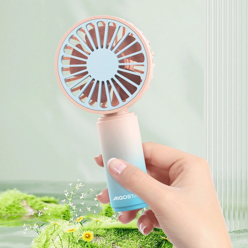 Aigostar - Rechargeable pocket fan 3W/5V 500mAh USB pink/blue
