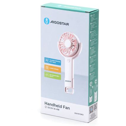 Aigostar - Rechargeable pocket fan 4,5W/3,7V 1200mAh USB pink