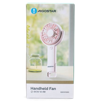 Aigostar - Rechargeable pocket fan 4,5W/3,7V 1200mAh USB pink