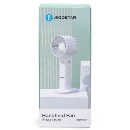 Aigostar - Rechargeable pocket fan 4W/5V 500mAh USB white