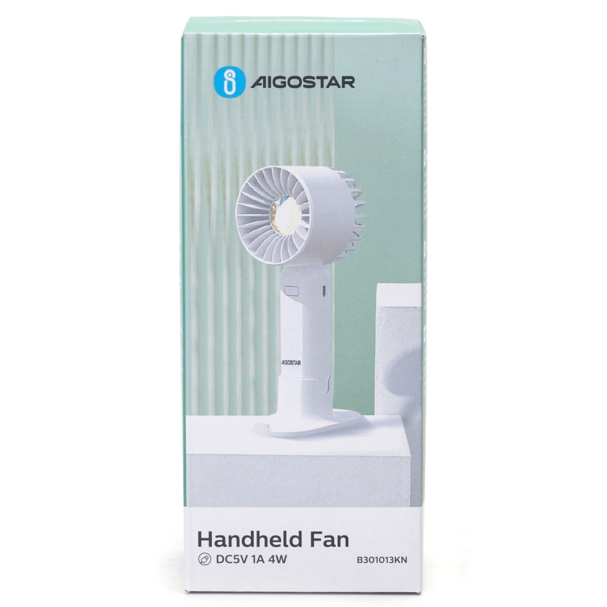 Aigostar - Rechargeable pocket fan 4W/5V 500mAh USB white