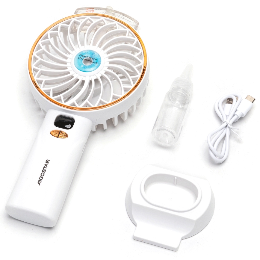 Aigostar - Rechargeable pocket fan 5W/5V 2400mAh USB white