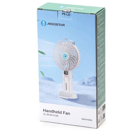 Aigostar - Rechargeable pocket fan 5W/5V 2400mAh USB white