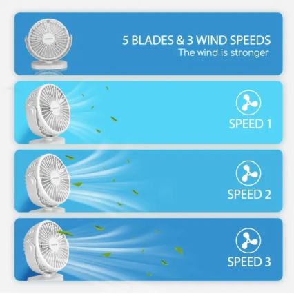 Aigostar - Rechargeable table fan 4W/5V 1500mAh white