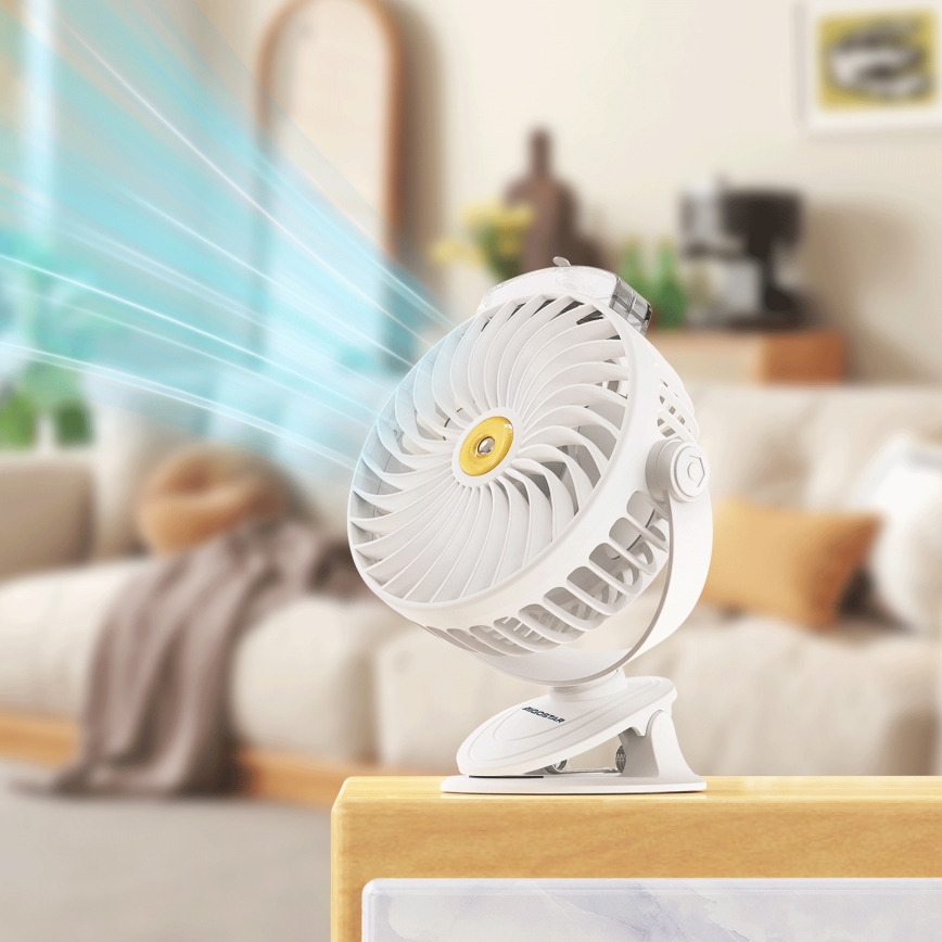 Aigostar - Rechargeable table fan with clip 2W/5V 2400mAh USB white