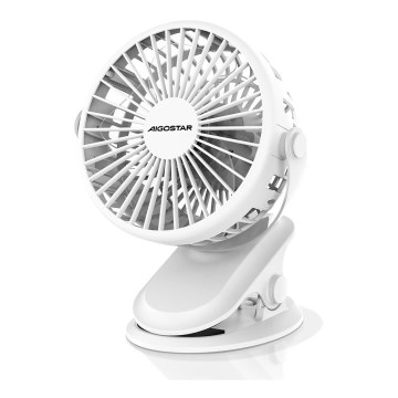 Aigostar - Rechargeable table fan with clip 4W/5V 1500mAh white