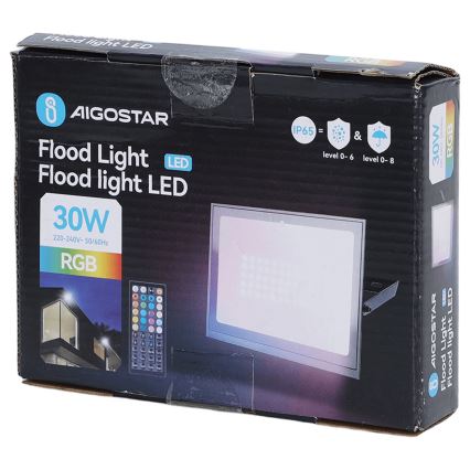 Aigostar - Dimmable RGB LED Floodlight 30W/230V IP65 + Remote Control