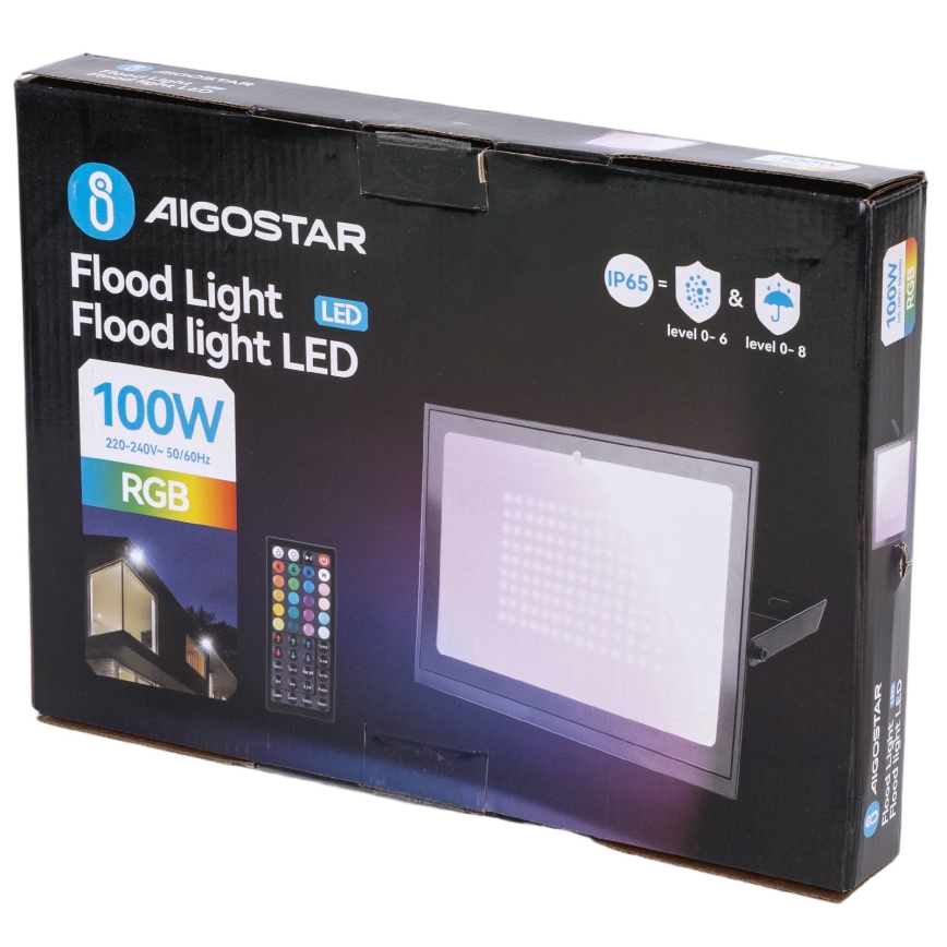 Aigostar - RGB Dimmable LED Floodlight 100W/230V IP65 + Remote Control