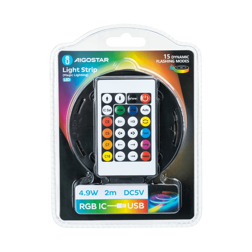 Aigostar - RGBIC Dimmable LED Strip 2 m, 4.9 W, 5 V + Remote Control