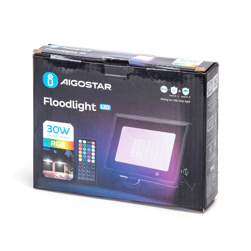 Aigostar - RGBW Dimmable LED Floodlight, 30W, 230V, IP65 + Remote Control