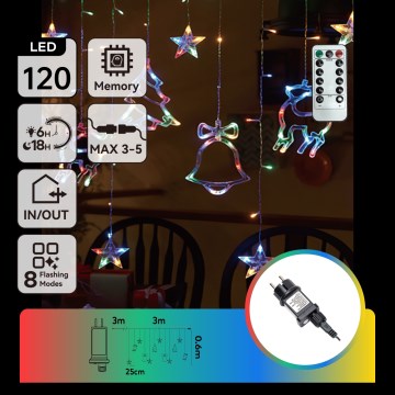 Aigostar - RGBY LED Outdoor String Lights 120 LEDs / 8 Modes 3 x 0.6 m IP44 Multicolor + Remote Control
