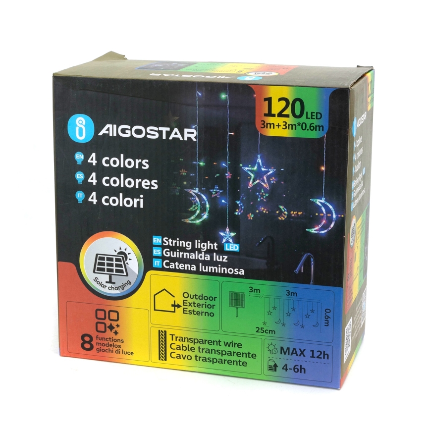 Aigostar - LED Solar Christmas String Lights 120 LEDs / 8 functions, 3 x 0.6 m, 500 mAh, IP65, multicolor