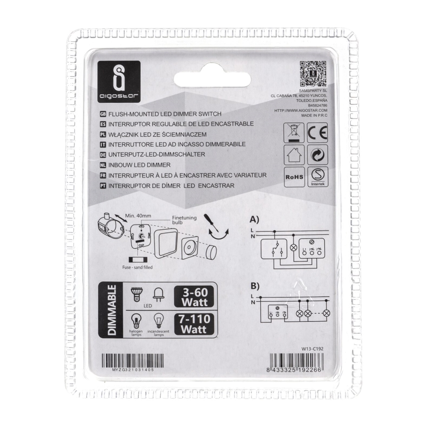 Aigostar - Rotary dimmer 110W/230V white