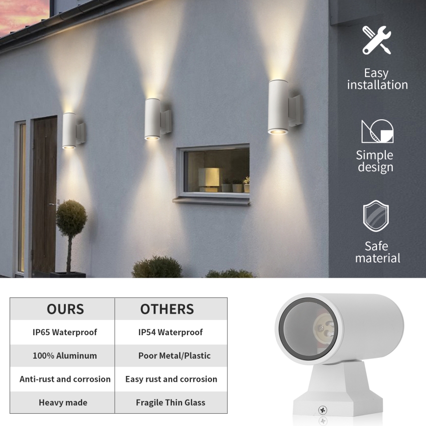 Aigostar - Round white outdoor wall light 2xGU10/230V IP65