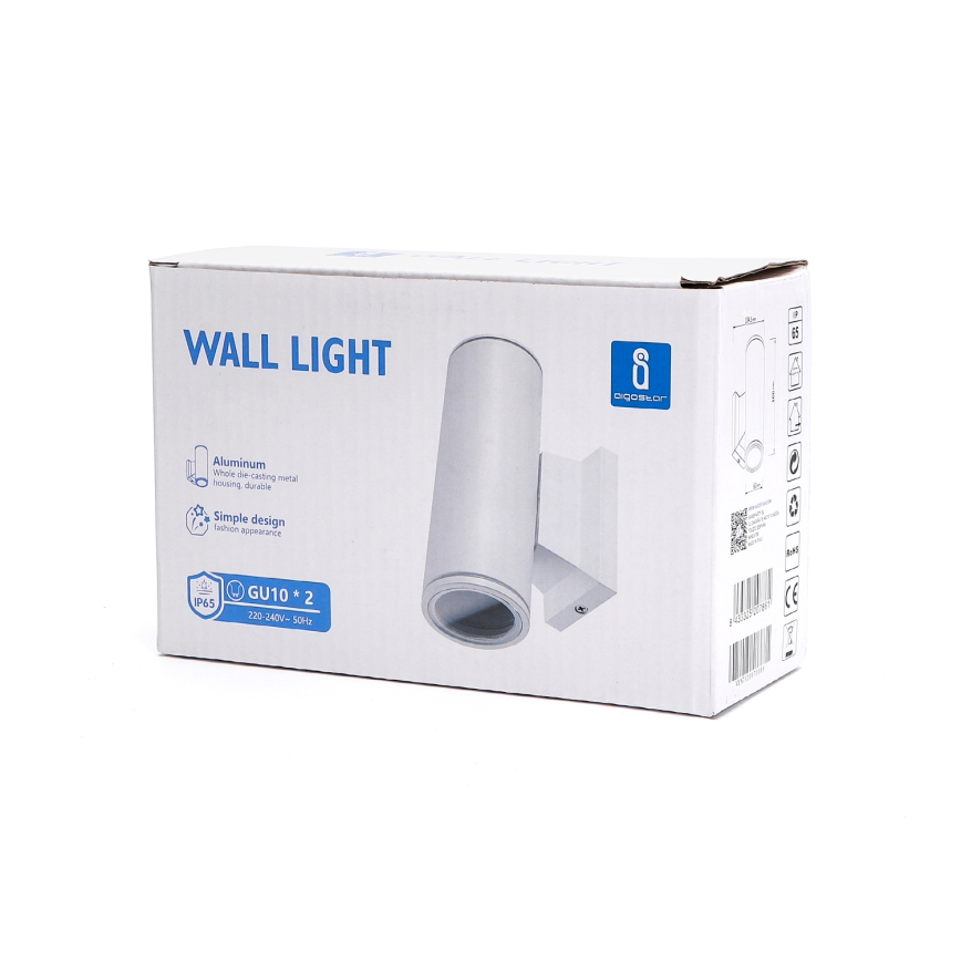 Aigostar - Round white outdoor wall light 2xGU10/230V IP65