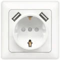 Aigostar - SCHUKO 250V wall socket + 2x USB with frame, white