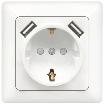 Aigostar - SCHUKO 250V wall socket + 2x USB with frame, white