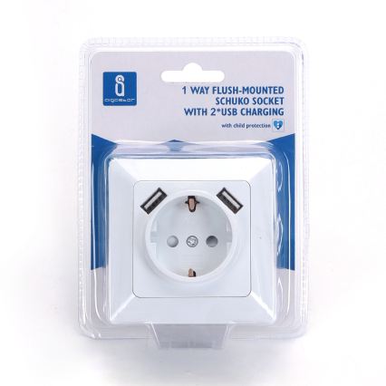 Aigostar - SCHUKO 250V wall socket + 2x USB with frame, white
