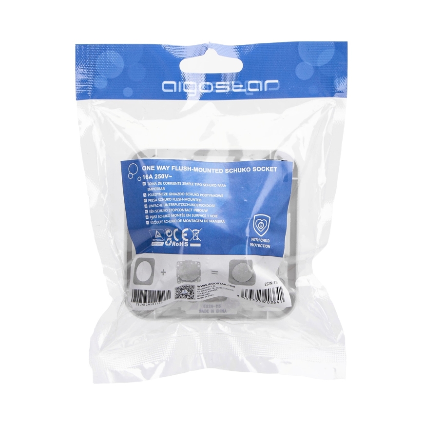 Aigostar - SCHUKO 250V wall socket with frame, white