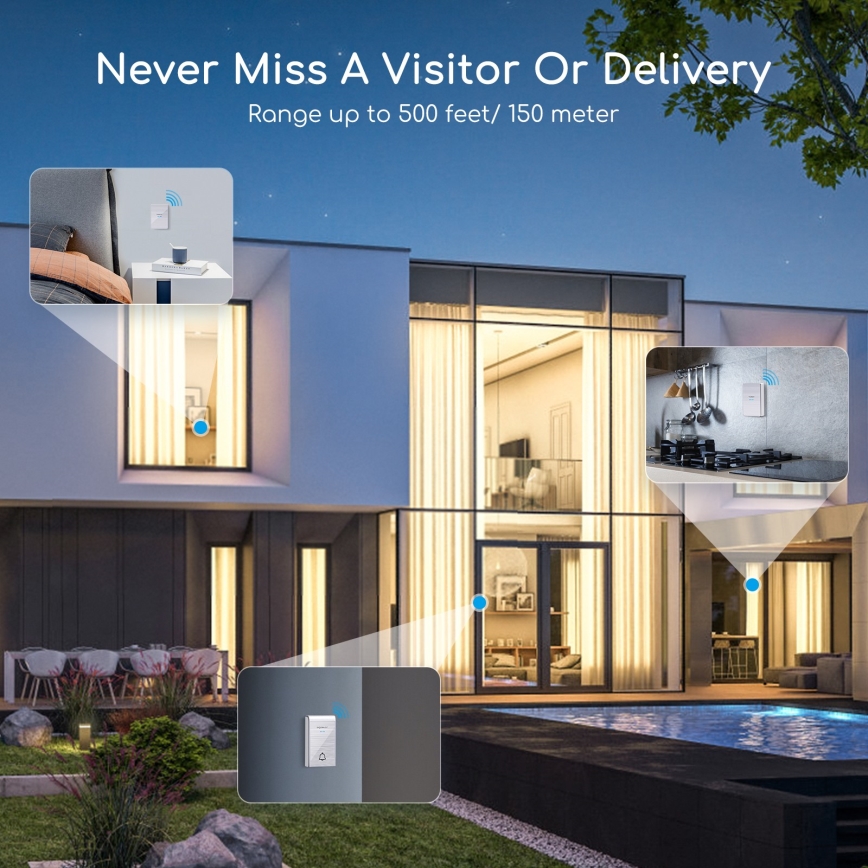 Aigostar - SET 2x Wireless doorbell 3xAA IP44 silver