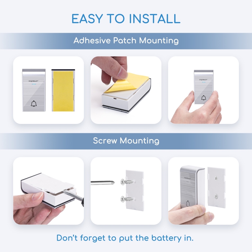 Aigostar - SET 2x Wireless doorbell 3xAA IP44 silver
