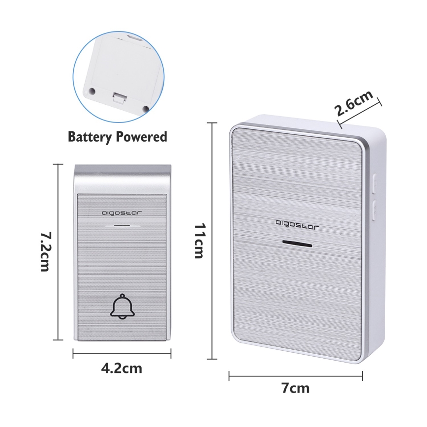 Aigostar - SET 2x Wireless doorbell 3xAA IP44 silver