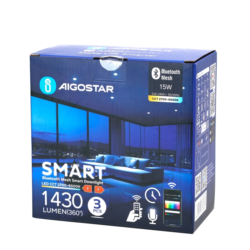 Aigostar - SET 3x LED Dimmable recessed light MESH LED/15W/230V 2700K-6500K d. 17cm