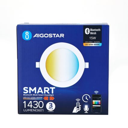 Aigostar - SET 3x LED Dimmable recessed light MESH LED/15W/230V 2700K-6500K d. 17cm