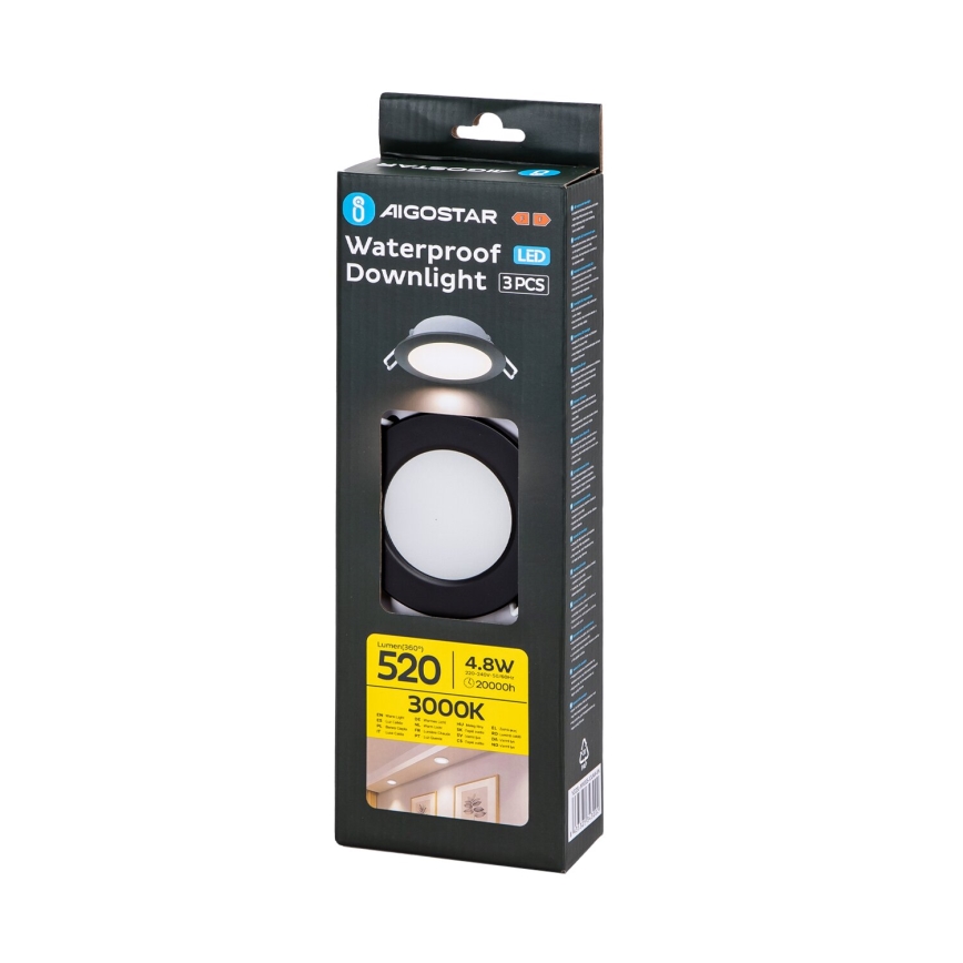 Aigostar - SET 3x LED Outdoor recessed light LED/4,8W/230V 3000K IP65 black