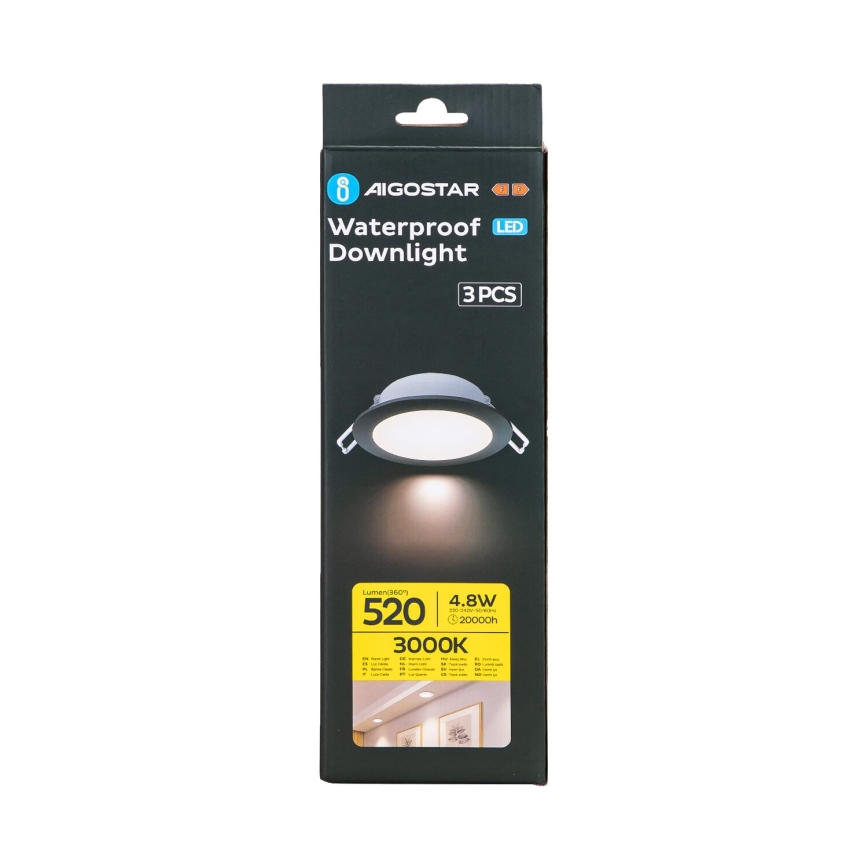 Aigostar - SET 3x LED Outdoor recessed light LED/4,8W/230V 3000K IP65 black