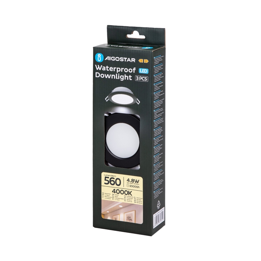 Aigostar - SET 3x LED Outdoor recessed light LED/4,8W/230V 4000K IP65 black