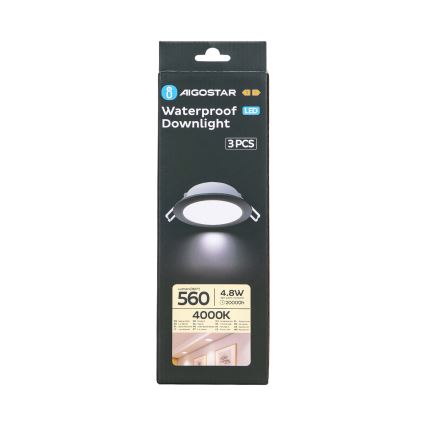 Aigostar - SET 3x LED Outdoor recessed light LED/4,8W/230V 4000K IP65 black